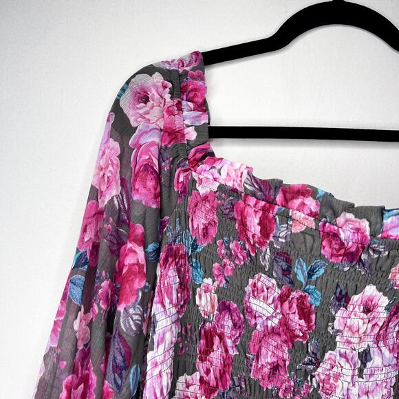 NWT Torrid Crinkle Chiffon Smocked Waist Off-Shoulder Top Floral Pink Plus 4X - Picture 6 of 14